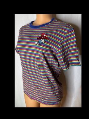 Smurfs Multicolor Striped Tee with Mushroom Patch